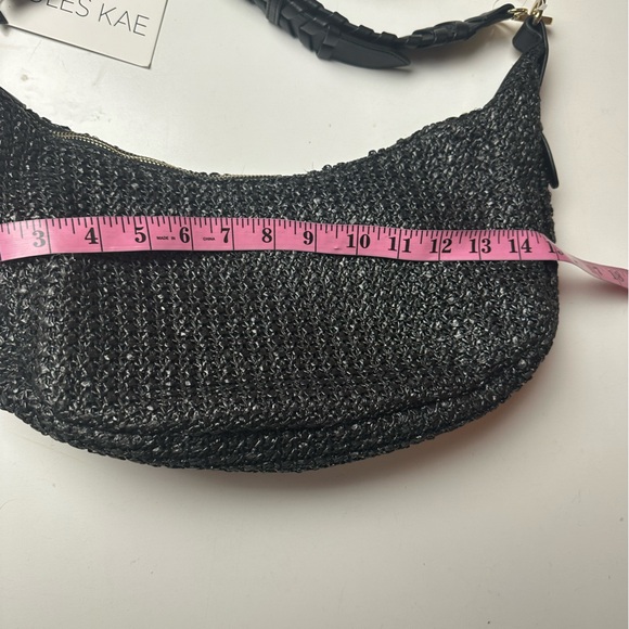 Jules Kae Zola Black Straw Moon Shaped FauxVegan Leather Braided Strap Purse NWT - Picture 16 of 16